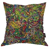 Beabes Ethnic Floral Decorative Throw Pillows Covers, Colorful Tangled Psychedelic Botanical Nature