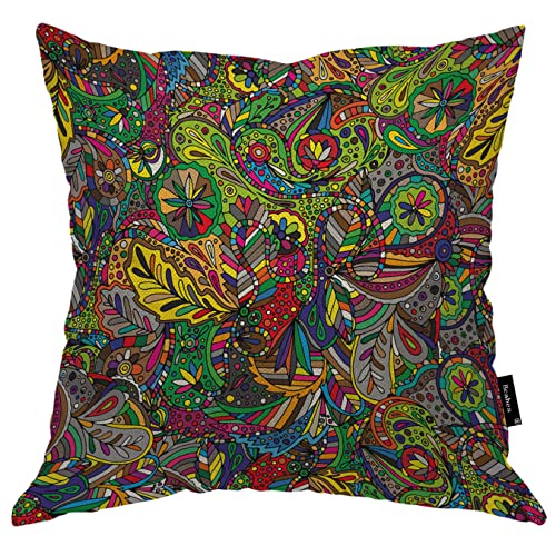 Beabes Ethnic Floral Decorative Throw Pillows Covers, Colorful Tangled Psychedelic Botanical Nature Throw Cushion Cover Cotton Linen Pillowcases For Bedroom Sofa Living Room, 18X18 Inch #TOP7