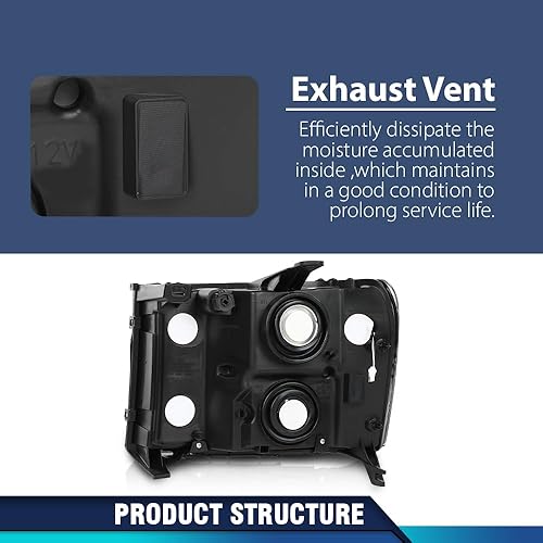 Vista 18 de PIT66 Conjunto de faros delanteros compatible con GMC Sierra 1500 2500HD 3500HD 3500HD 2007-2013, faros halógenos laterales del conductor