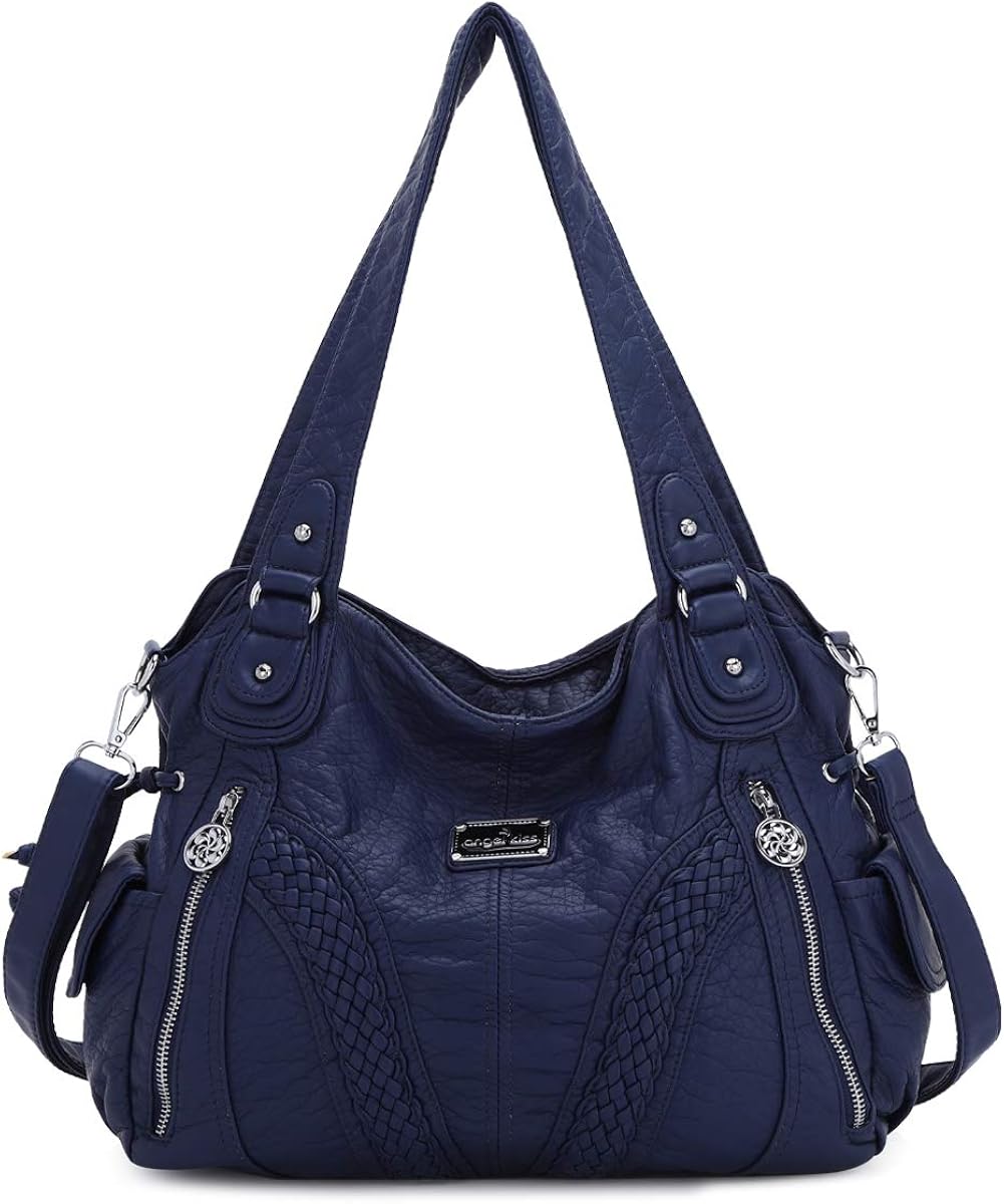 Soft Washed Leather Hobo Women Handbags Roomy Multiple Pockets Street ladies' Shoulder Bag Fashion Tote Satchel Bag…