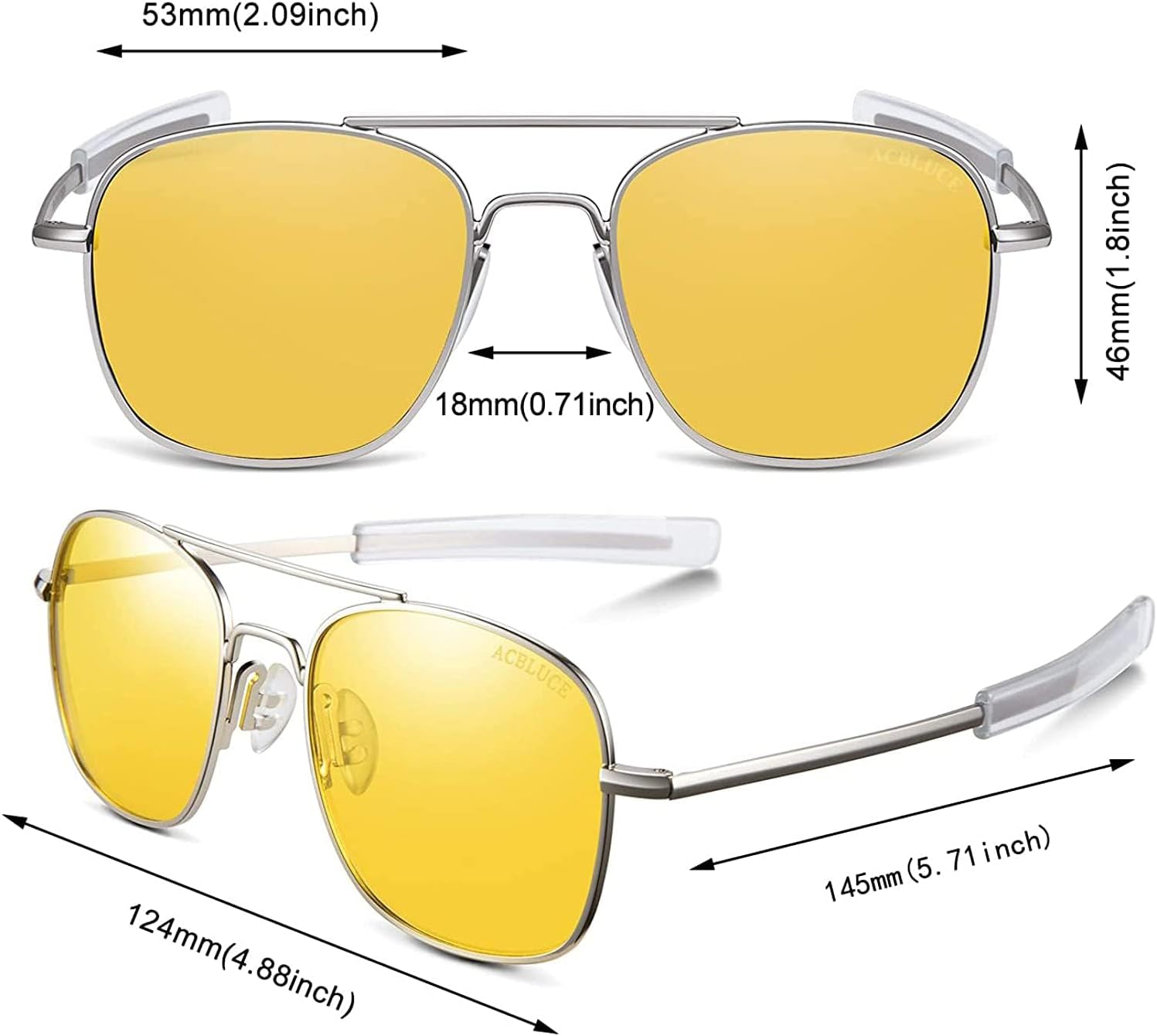 Aviator Sunglasses for Mens Women 53mm TAC Polarized Lense Pilot Military Style Metal Frame with Bayonet Temples