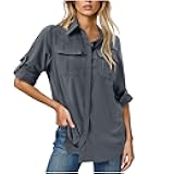 Womens Fishing Shirt Sun Protection UPF 50 Long Sleeve Button Down Shirts Ladies Quick Dry Hiking Blouse with Pockets