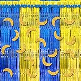 Epakh 39 piezas de decoración de fiesta de cumpleaños de dibujos animados de plátano, incluye 24 tarjetas de papel, 13 pancartas de feliz cumpleaños, 2 cortinas de flecos de aluminio para suministros
