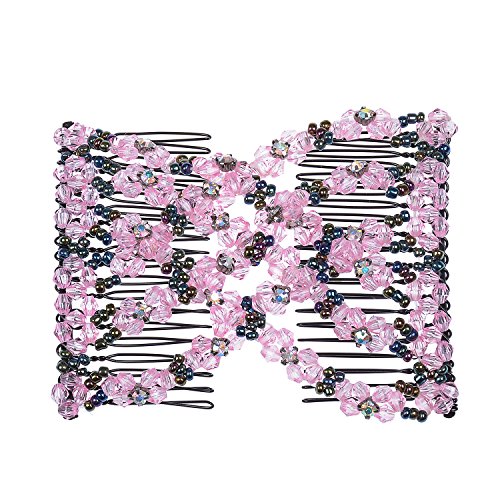 Lovef 5Pcs New Stretch Flower Bow Glass Bead Hair Head Comb Cuff Double Clip Good Gift #TOP4