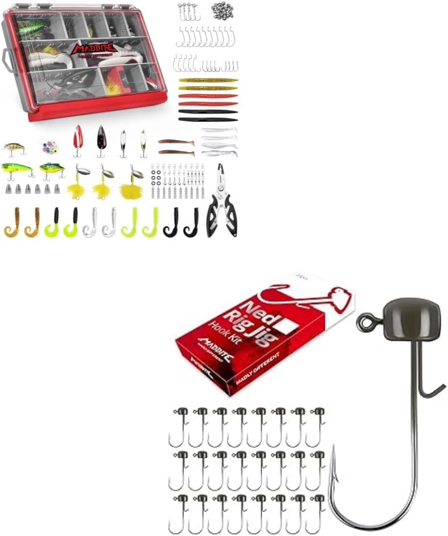 MadBite Ned Rig Jig Hook Kits and MadBite 143pcs Freshwater Fishing Lure Kit