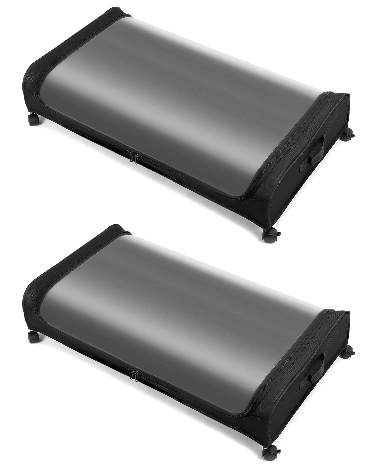 QWORK® Pack de 2 cajas de almacenaje debajo de la cama con ruedas, con tapa transparente y estructura de metal (80x40x18 cm)