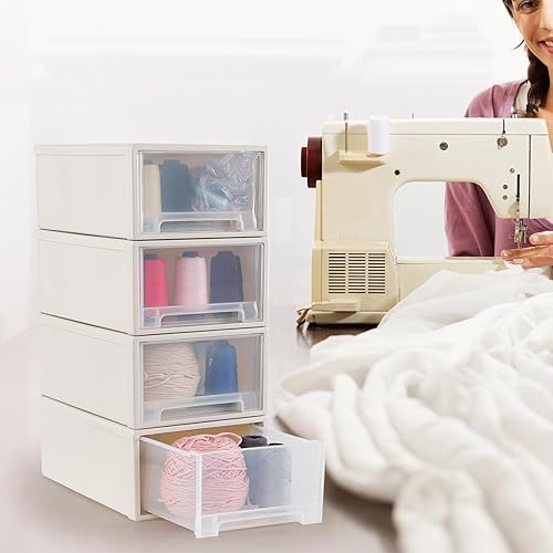 Miniatura 7 de Xyskin Paquete de 4 cajones apilables compactos de plástico de 12 cuartos de galón, caja apilable de almacenamiento de escritorio