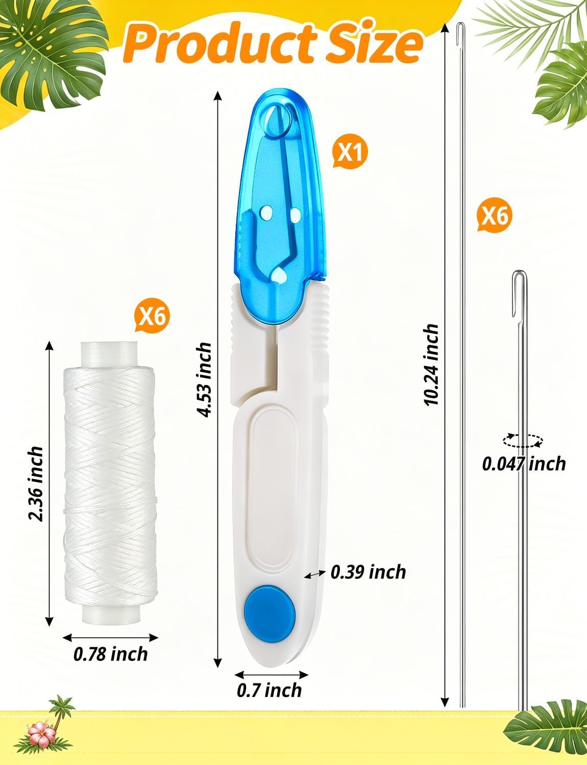 13Pcs Lei Needles and String Kit, 6Pcs 10IN Stainless Steel Long Needles