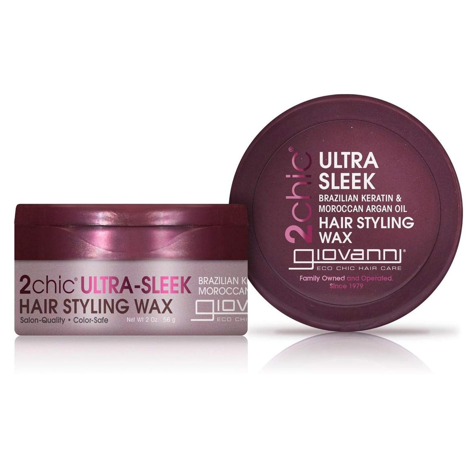 GIOVANNI 2chic Ultra Sleek Hair Styling Wax, 2 oz. Brazilian Phyto-Keratin & Moroccan Argan Oil, Strong Hold Keeps Hair In Place, Nourishing Anti-Frizz Formula, No Parabens, Color Safe (Pack of 1)