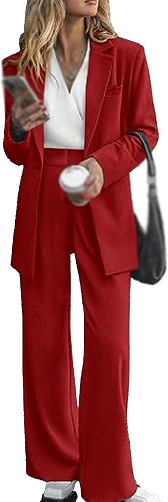Ensemble de costume professionnel pour femme - Vestes d'automne et pantalon à jambes larges - Résistant aux plis - Tenue d'affaires décontractée deux pièces pour femme, café, XXL