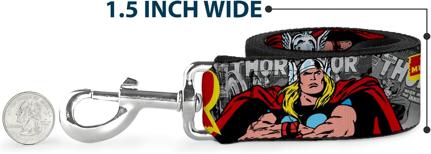 Buckle-Down Dog Leash The Mighty Thor Action Poses 6 Feet Long 1.0 Inch Wide, Multicolor (DL-6FT-WTH008)