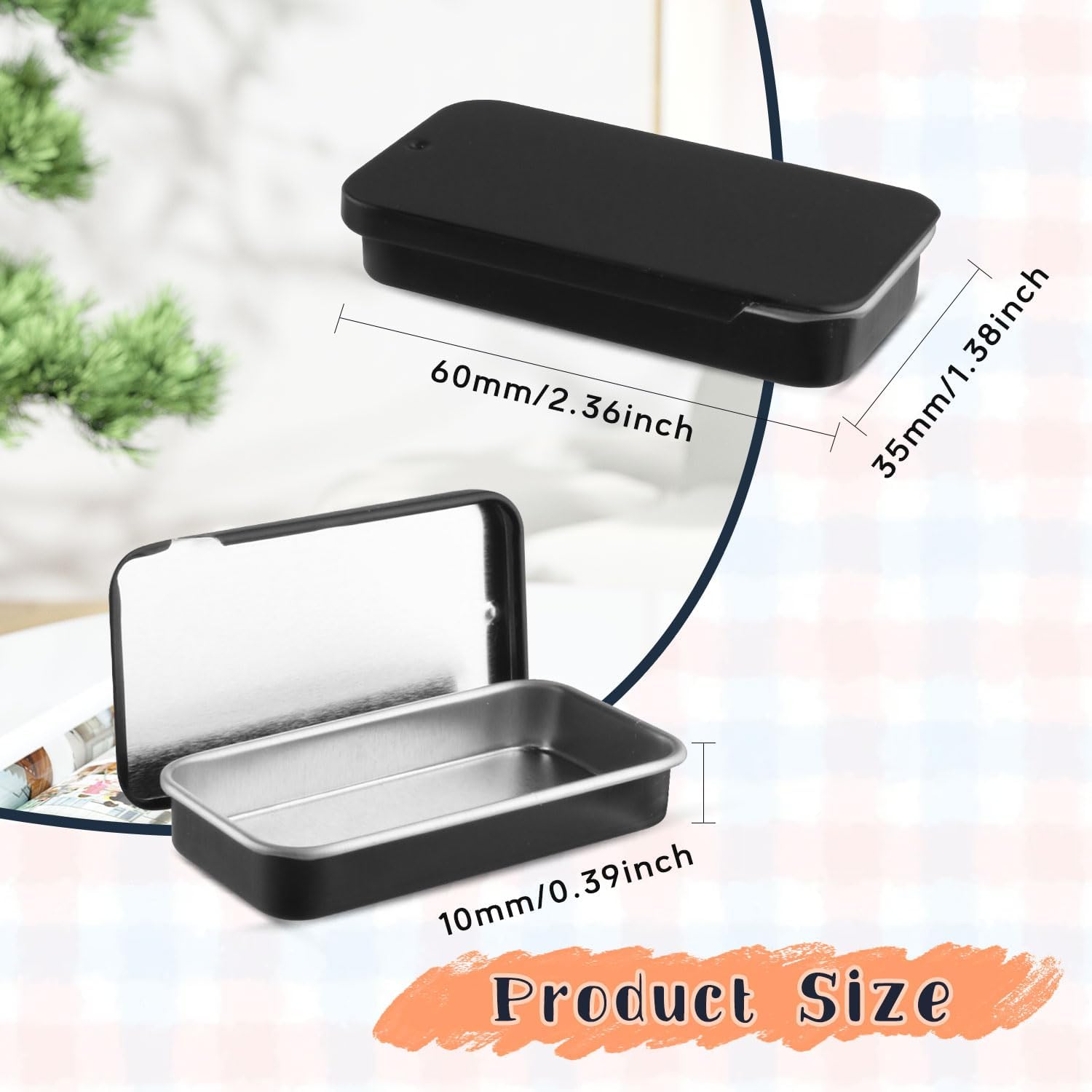 Cositina 20 Pack Metal Slide Top Tin Containers Rectangular Small Tin Containers for Lip Balm Crafts Candies Jewelry Pills Storage - Black