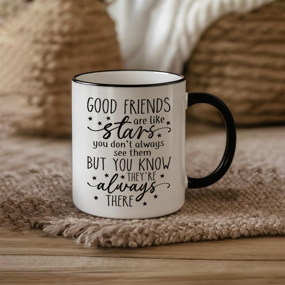 Friendship Gift for Women Friends, Birthday Gifts for Friend Bestie Soul Sister BFF, Good Friends Are Like Stars Coffee Mug 11oz