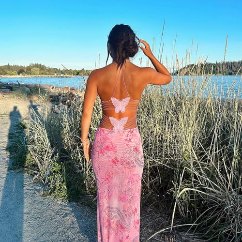 Women's Fairy Butterfly Maxi Dress Sexy Sleeveless Backless Long Dress Bandage String Bodycon Beach Club Party Dress2