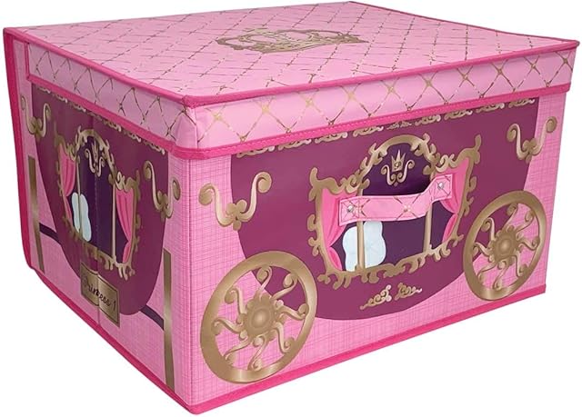 Jumbo Large Toy Book Bedding Laundry Kids Childrens Storage Box Chest - Princess Pink Carriage with Purple Lid