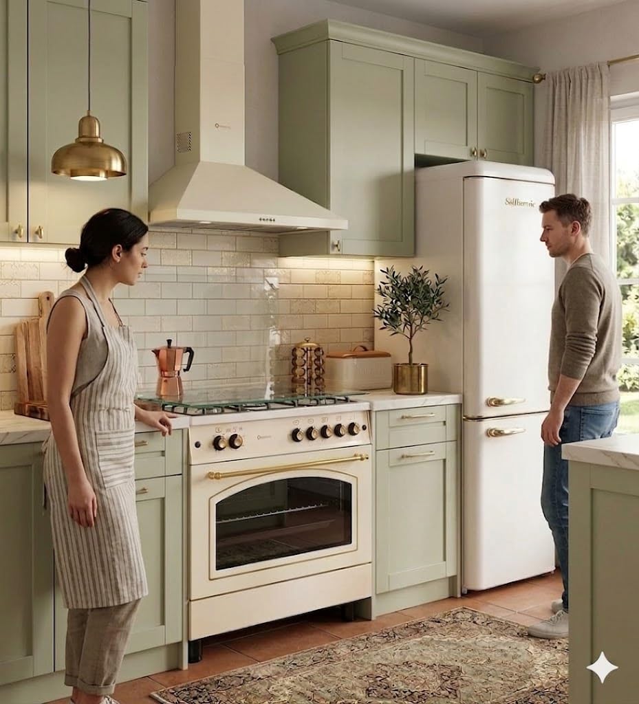 SOLTHERMIC F9L50G2-C COCINA CREMA RUSTICA CON MANDOS DORADOS/ANCHO 90 CMS / 5 FUEGOS/HORNO PANORAMICO 115 L. / GAS BUTANO Y GAS CIUDAD/ENTREGA A DOMICILIO Y RETIRADA DEL USADO GRATIS