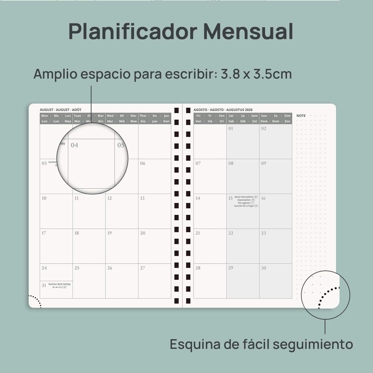 POPRUN Agenda 2026 2027 Semana Vista 22,5 x 16,5 cm, Semanal 17 Meses de Ago.2026 a Dic.2027, Planificador en Espiral, Tapa Blanda, 80 GSM Papel, Rosado