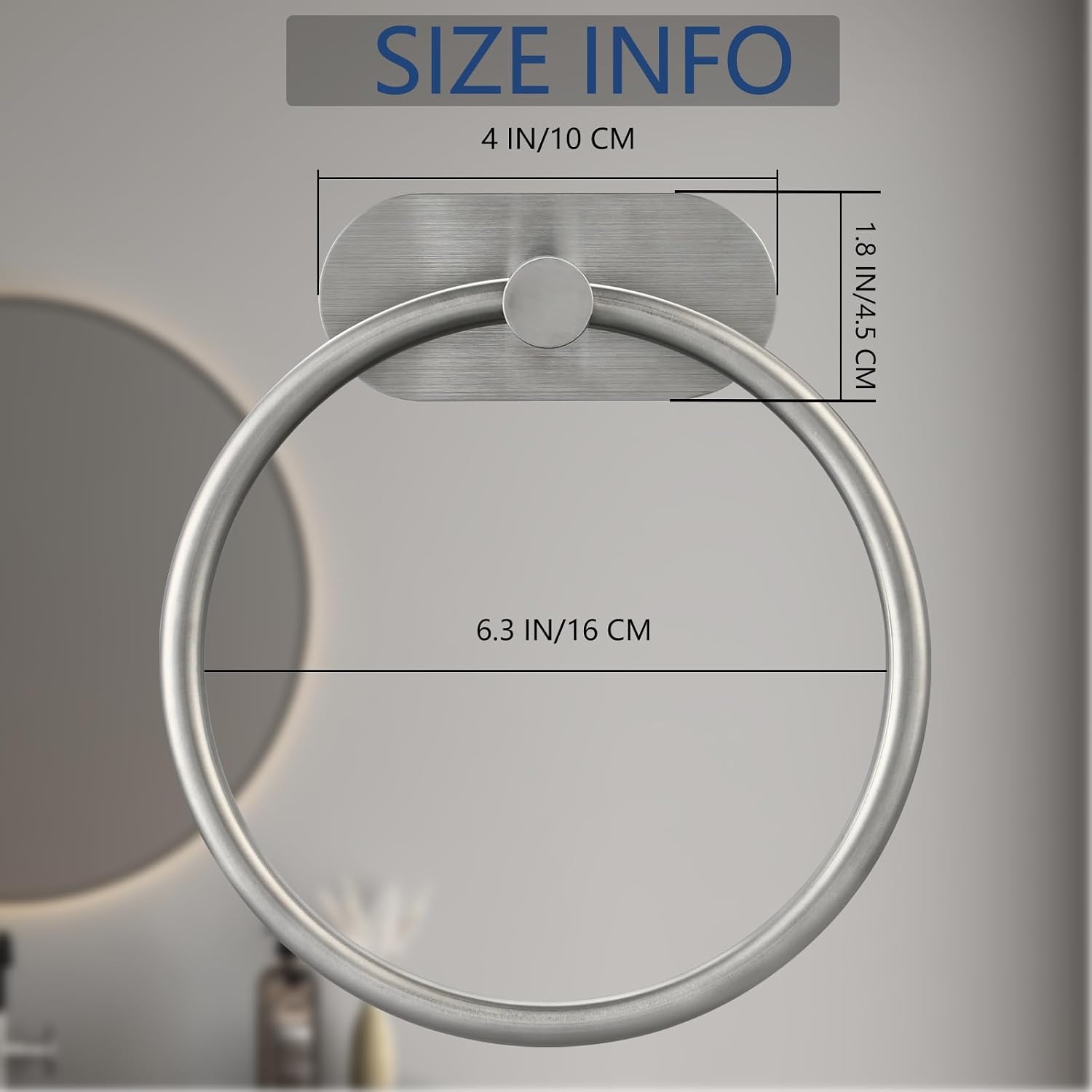 Self-Adhesive Towel Ring for Bathroom, No Drilling Stainless Steel Rustproof Hand Towel Holder, Wall Mounted Bathroom & Kitchen Towel Hanger with Strong Adhesive, Modern Bath Organizer Brushed Nickel image 3