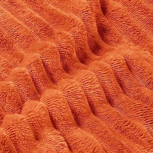 Image of BEDELITE Fall Throw Blanket for Couch - 3D Ribbed Jacquard Soft & Warm Decorative Burnt Orange Blanket, Cozy, Plush, Fluffy, Fuzzy Fleece Throw Blanket for Bed, Sofa 50x60Inches