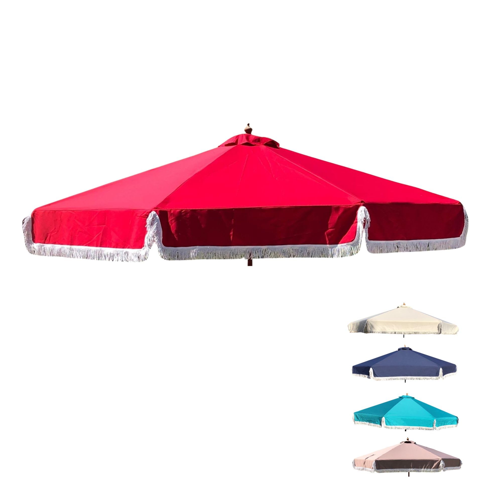 Formosa Covers 9ft 6-Rib Patio Umbrella Replacement Canopy, Red Fringe