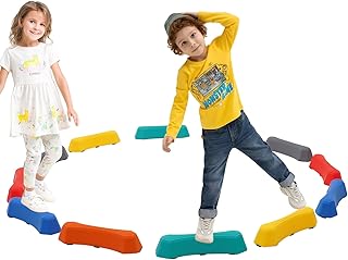 Barra de equilibrio para niños con 12 piedras apilables de colores, tabla de equilibrio para niños, habilidades motoras y coordinación