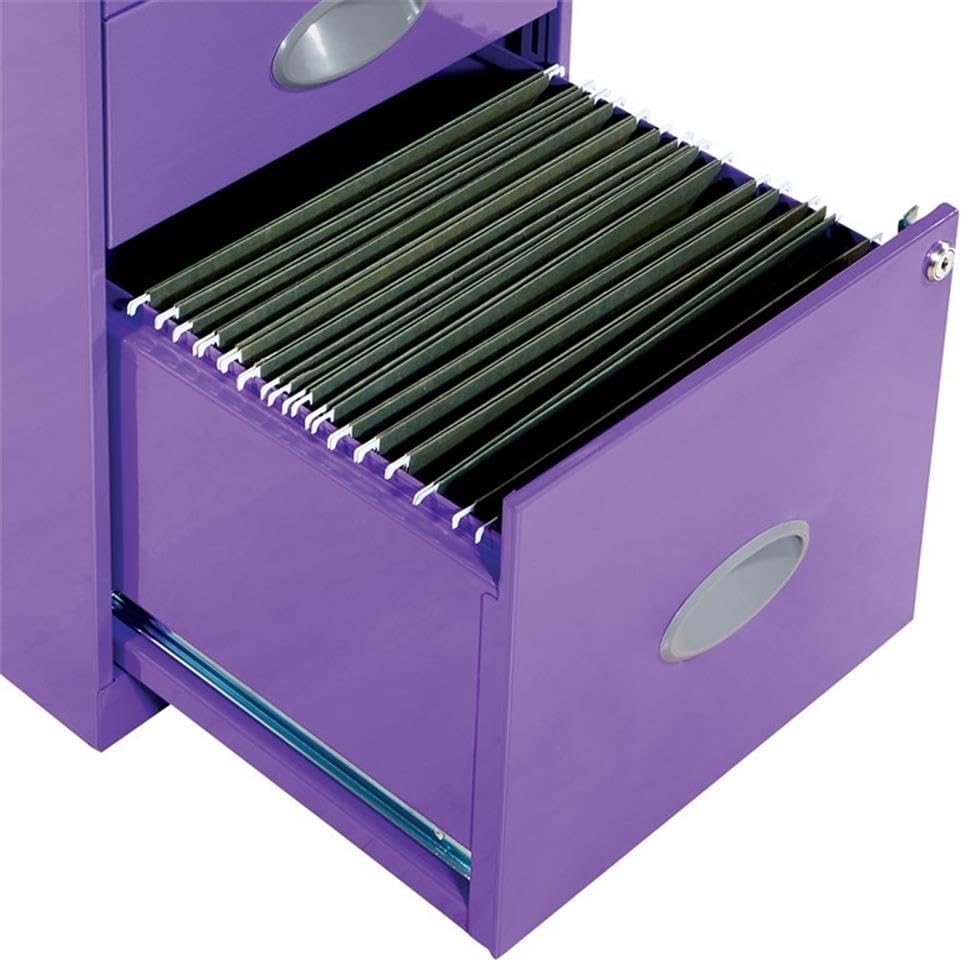 Pemberly Row 3-Drawer Locking Metal File Cabinet, 14.25"W x 18"D x 27.75"H, Purple Finish, Raised Top Shelf, Durable Letter Size File Rack, Smooth Glide Drawers, for Home or Office Document Storage