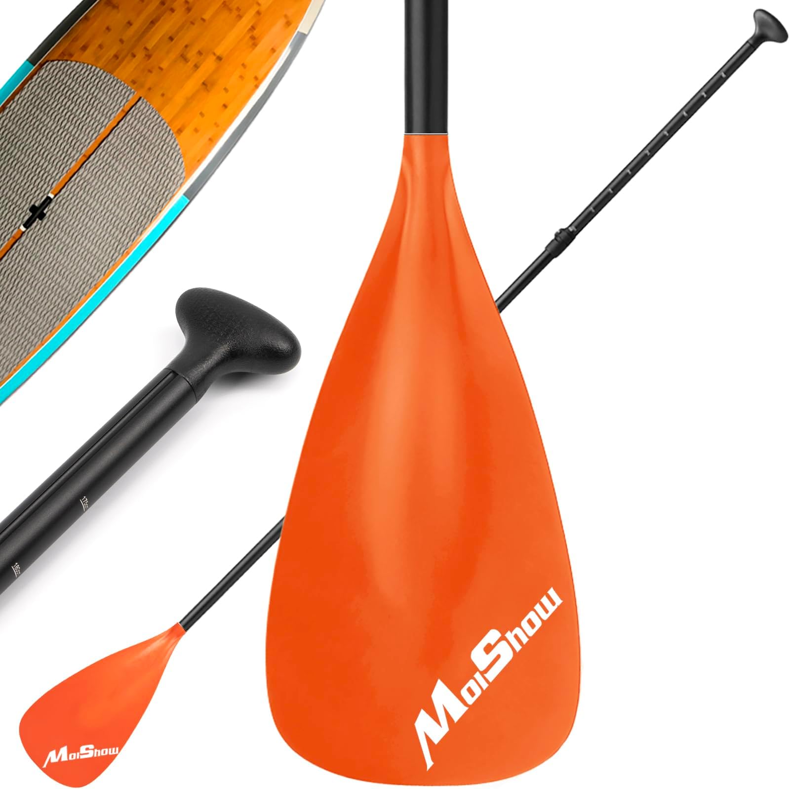 MoiShow Sup Paddle - Adjustable 3 Pieces Stand Up Paddle Board Paddle with Unique Lock Design Floating Alloy Shaft Paddleboard Paddle