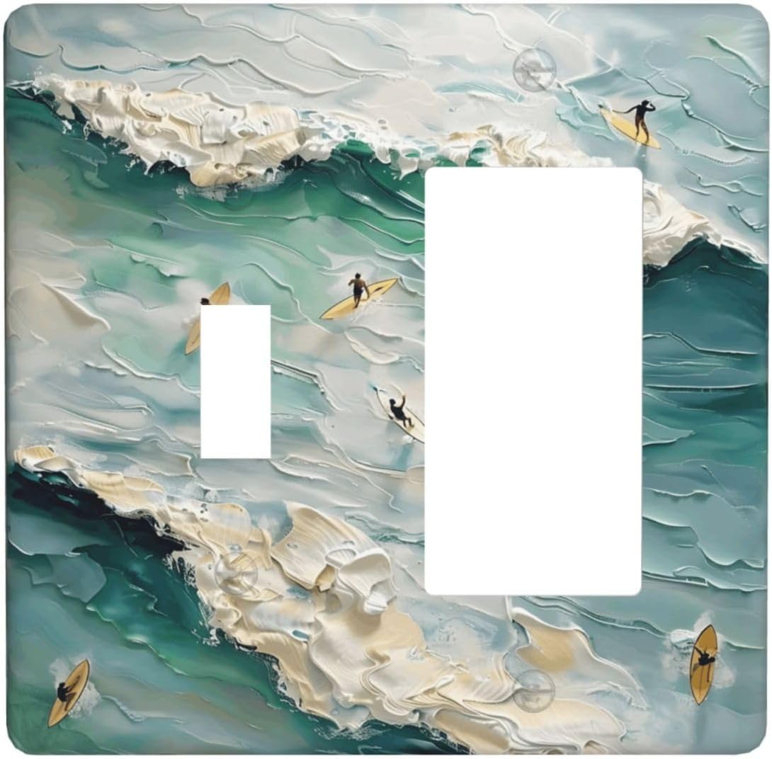 Beach Waves Ocean Surfing Hoverboard Painting Print Outlet Covers 1 Toggle 1 Rocker Combination Decorative Wall Plate Electrical Switch Plates Light Switch Cover Plate for Bedroom Living Room Decor