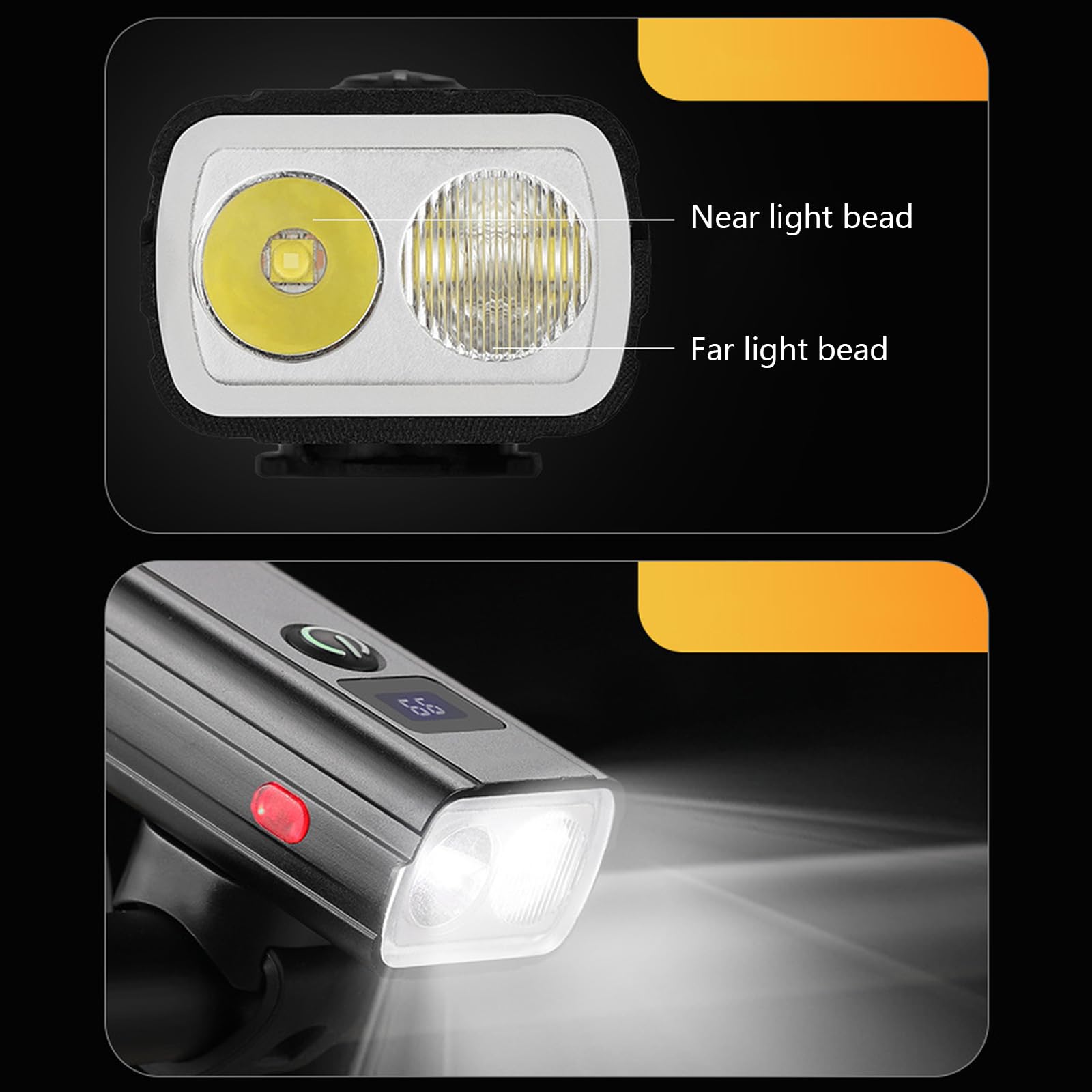 Faro Bici LED Ricaricabile Kit Luci Bici Super Luminose 17000LM - Faro Anteriore LED E Posteriore, Impermeabile IP65, Ricaricabile Kit Luci Anteriore Posteriore - 6