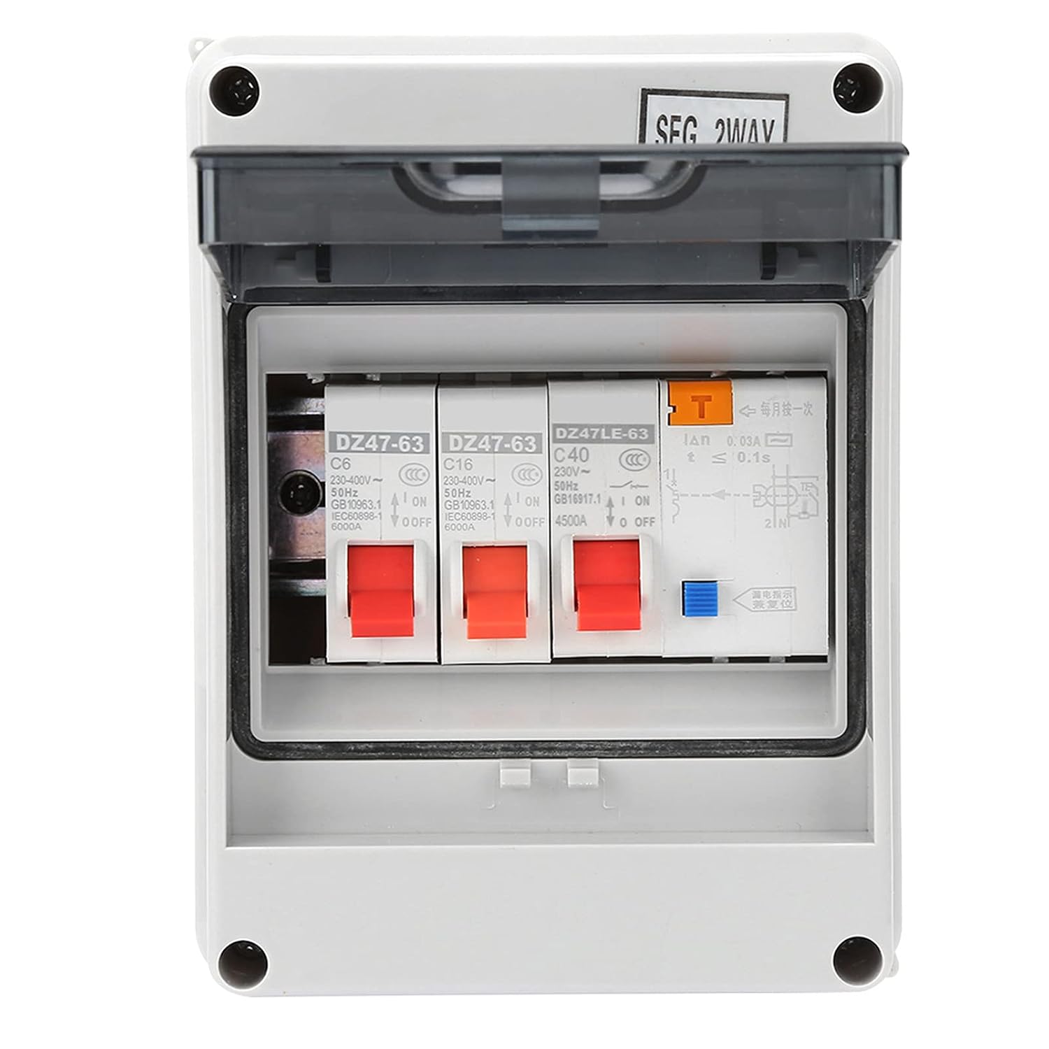 2 Way Garage Consumer Unit 40A 30Ma RCD 2Mcb 6A16Aconsumer, Unit, Way, Box, RCD, Garage, Breaker, Shed, Amp, Circuit, Mini, Outdoor, 240V, Campervan, Small, Ip65, Wat