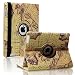 SAVEICON (TM) Leopard Rose Flower Map Pattern 360 Degrees Swivel Rotating PU Leather Case Smart Cover with Stand and Sleep/Wake Function for Apple iPad 4 with Retina Display, iPad 3, iPad 2 (iPad 4/iPad 3/iPad 2, Pattern E)
