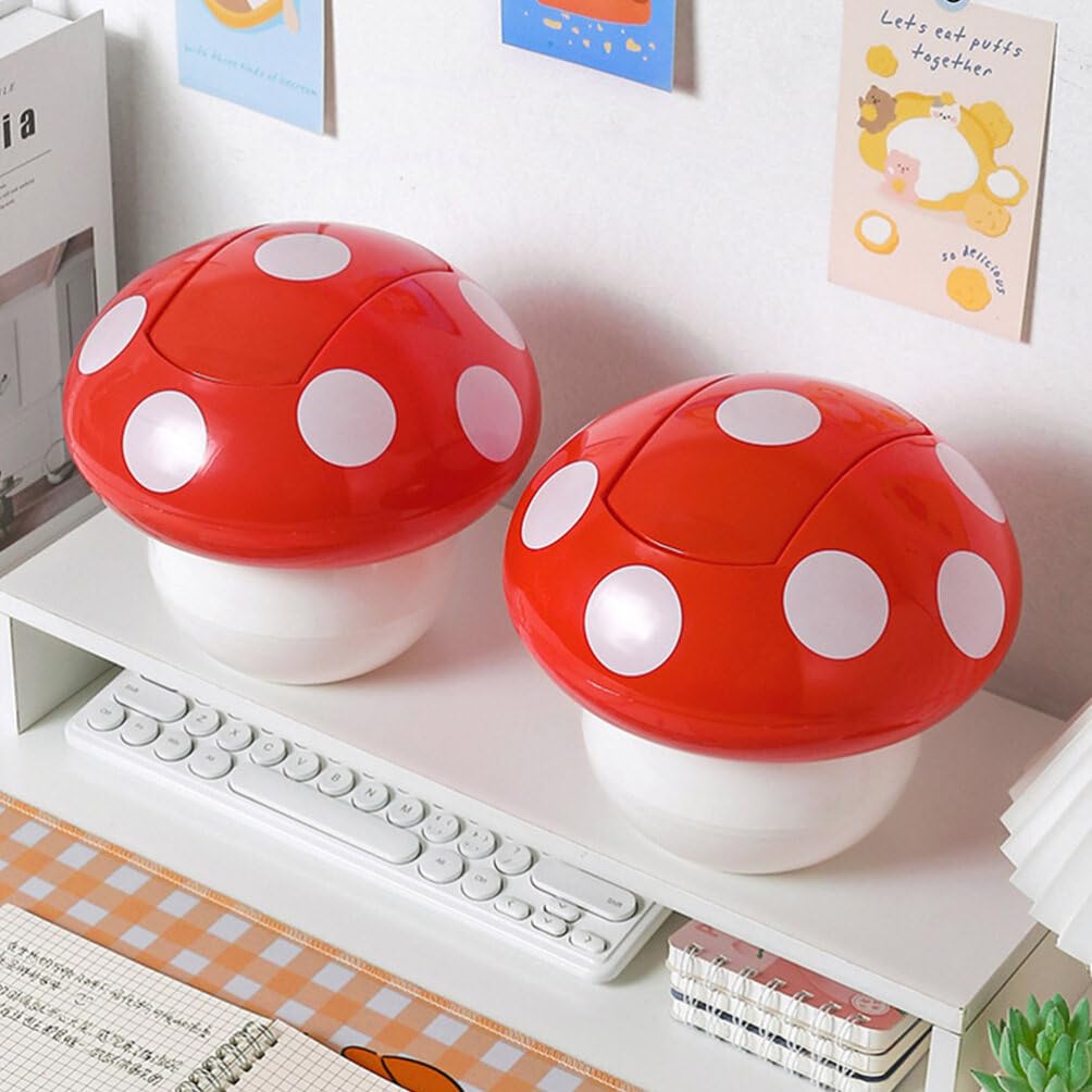 Cabilock Mushroom Desk Trash can with Lid Cute Mini Desktop Trash Bin for Home Office Kitchen Bedroom Small Wastebasket for Bathroom and Tabletop Use