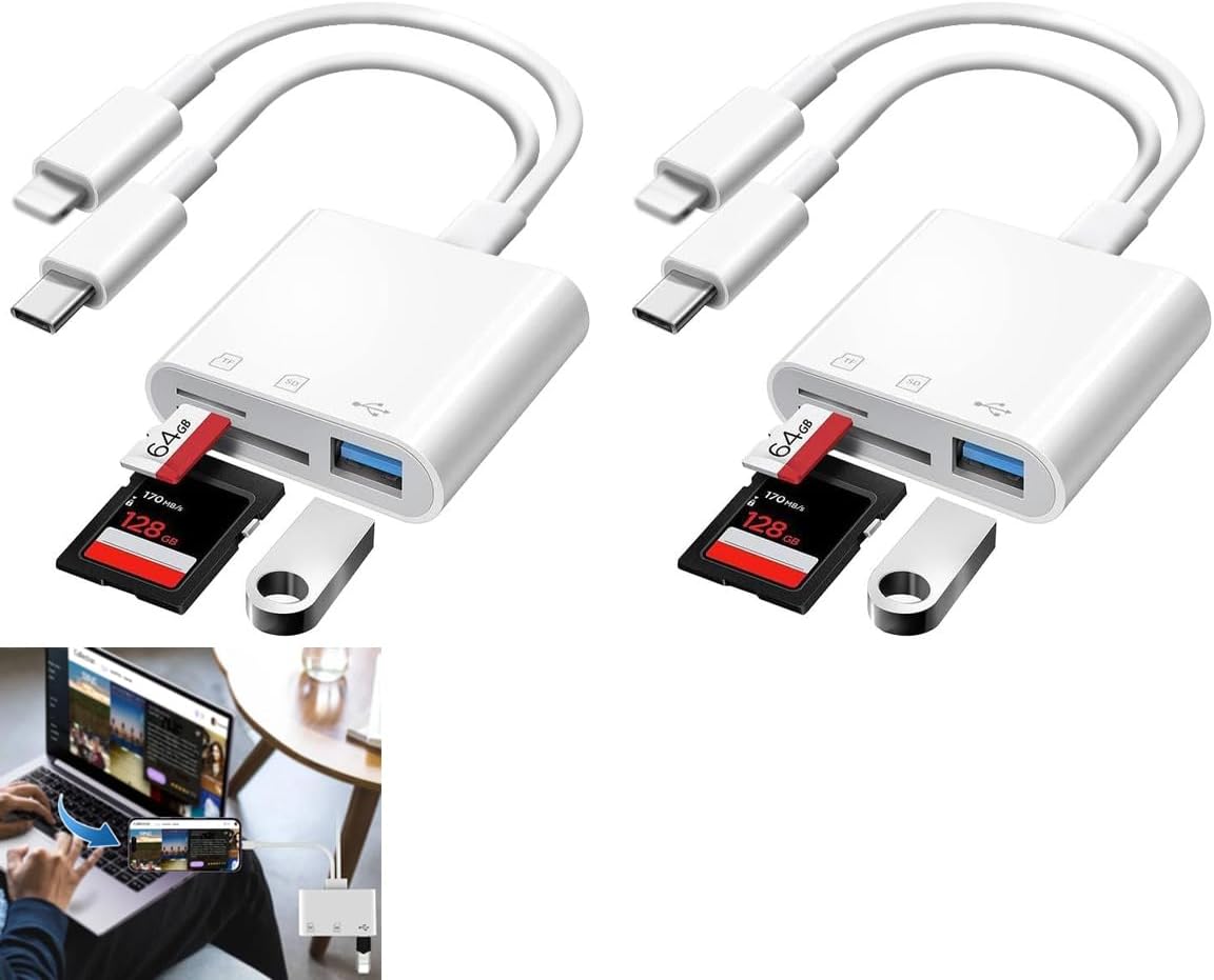SD/TF/USB Card Reader, 5 in 1Universal Memory Card Reader with USB Adapter Plug and Play, SD Card and TF Card Viewer Supports with Laptop Tablet etc Devices, No App Required (2pcs)