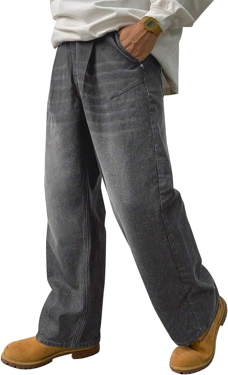HUNGSON Mens Baggy Jeans for Men Women Y2k Skater Vintage Plain Pants Casual Wide Leg Jeans Loose Fit Denim Jeans - Image 2