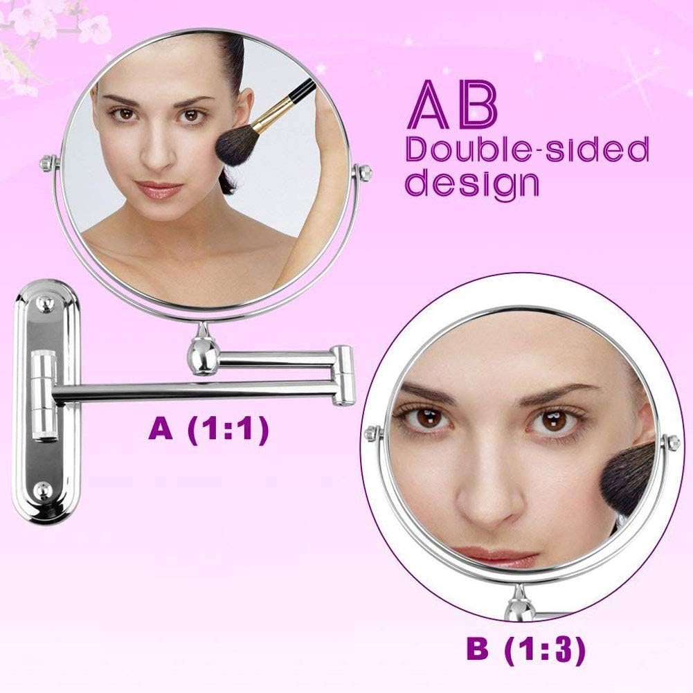 Bathroom Makeup Mirror Wall Hanging Folding Double-Sided Beauty Dressing Stretching with 1X/3X Magnification Two-Sided 360°Swivel Design Extendable Bathroom Mirror Silver image 2