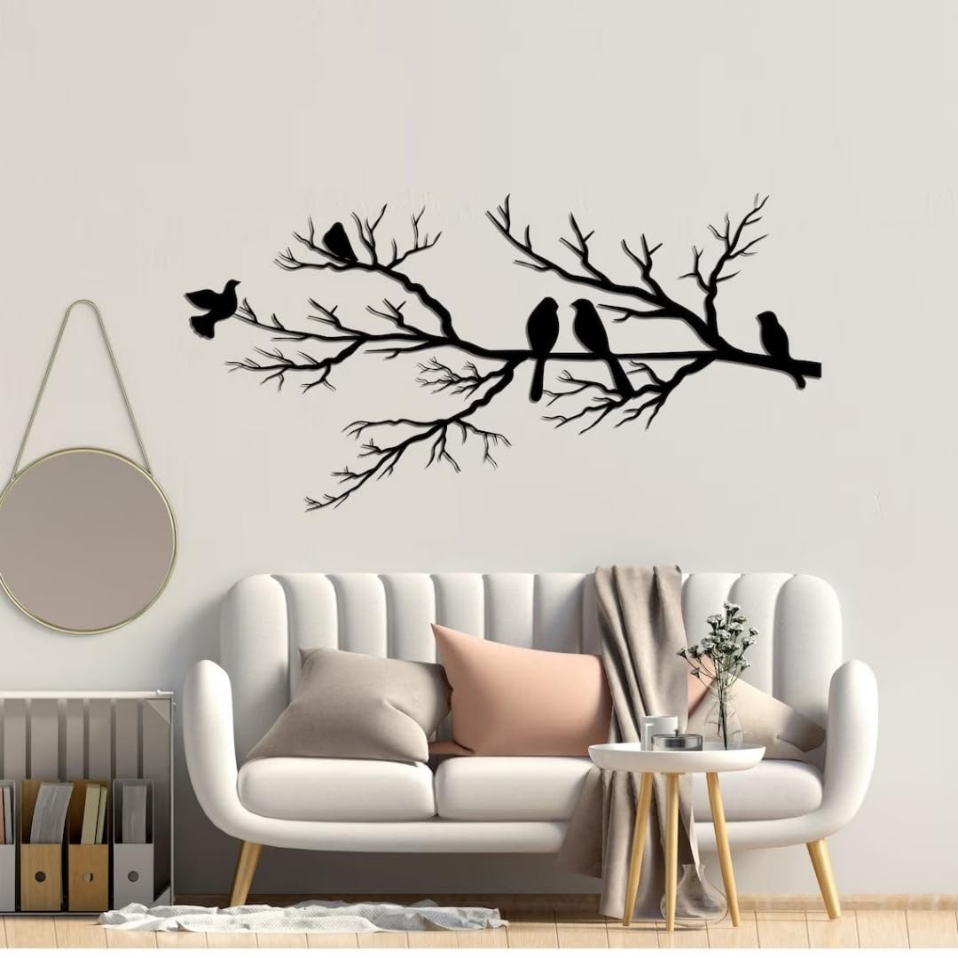 Decortie Metal Wall Art - Birds on Branch - Black