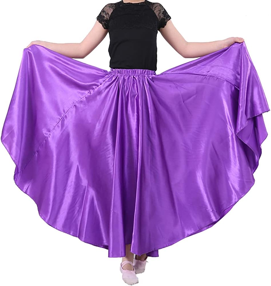SANCAN Professional Girls Belly Latin Dance Training Skirt | Dance-Specific, Full Flowy Circle, Ankle-Length, Elastic Waist