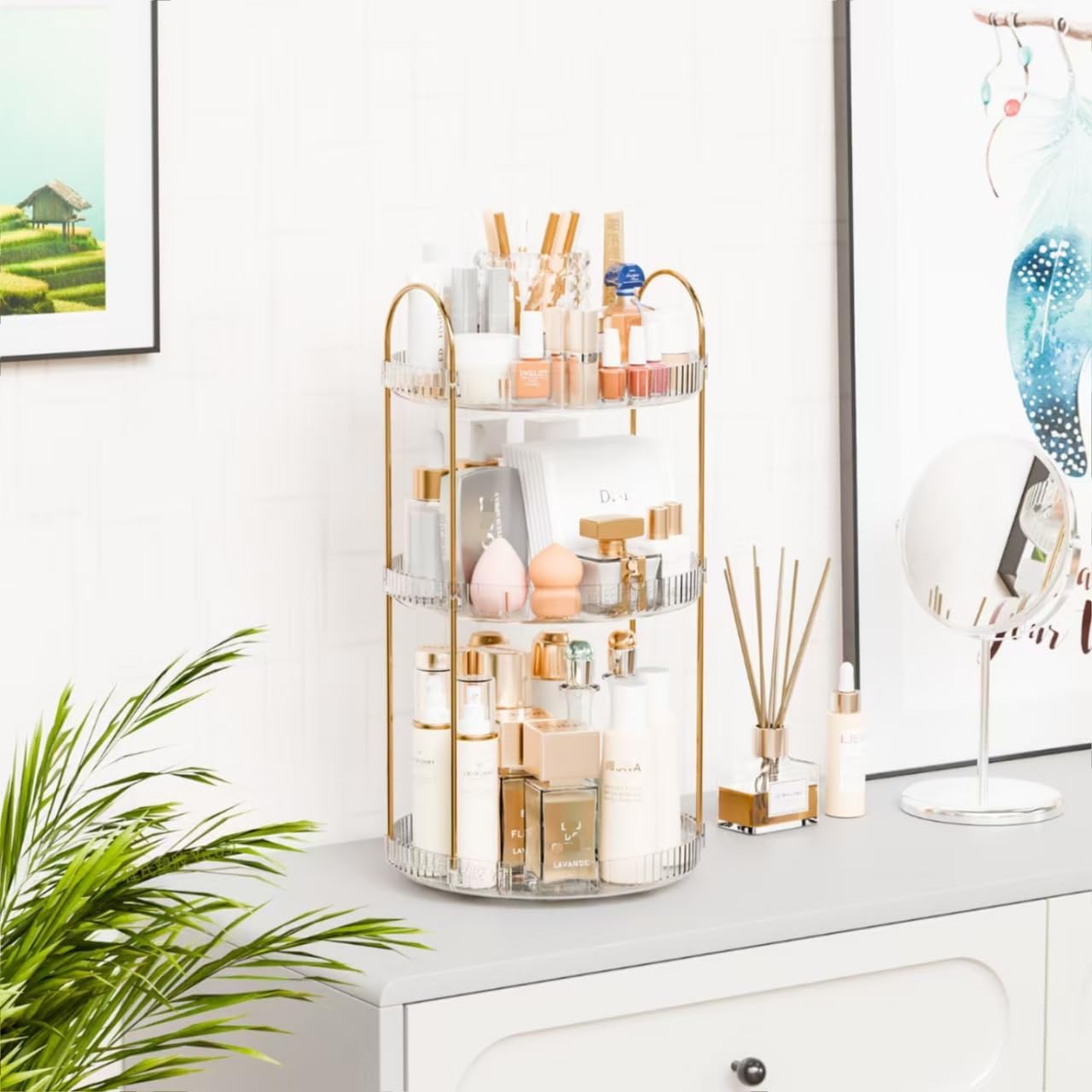 360° Rotating Makeup Organizer, Large Capacity 3 Tier Perfume Skincare Clear Bathroom Organizers, Multi-Function Spinning Cosmetic Storage for Bedroom, Dresser, Countertop