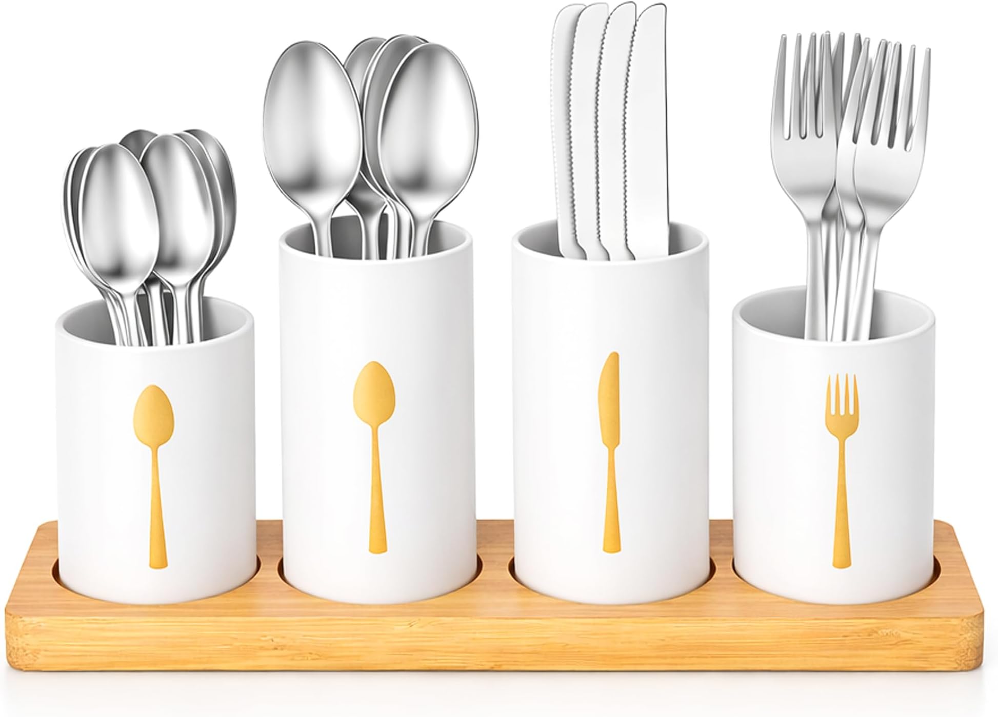Innoteck Cutlery Set for 4, 20pc Stainless Steel with Bamboo Cutlery Holder