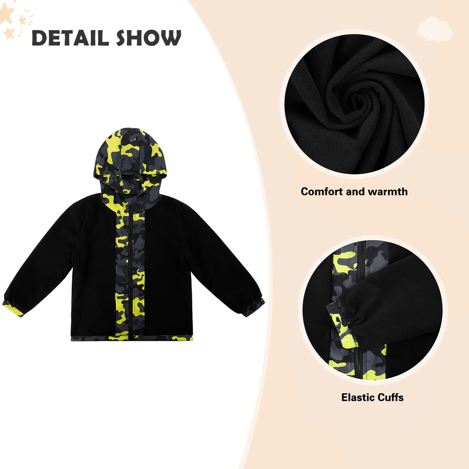 LACOFIA Veste Imperméable Enfant Garçon avec Doublure Polaire Veste Chaud Coupe Vent à Capuche Blouson de Pluie Automne/Hiver pour Enfants 3~12 ans