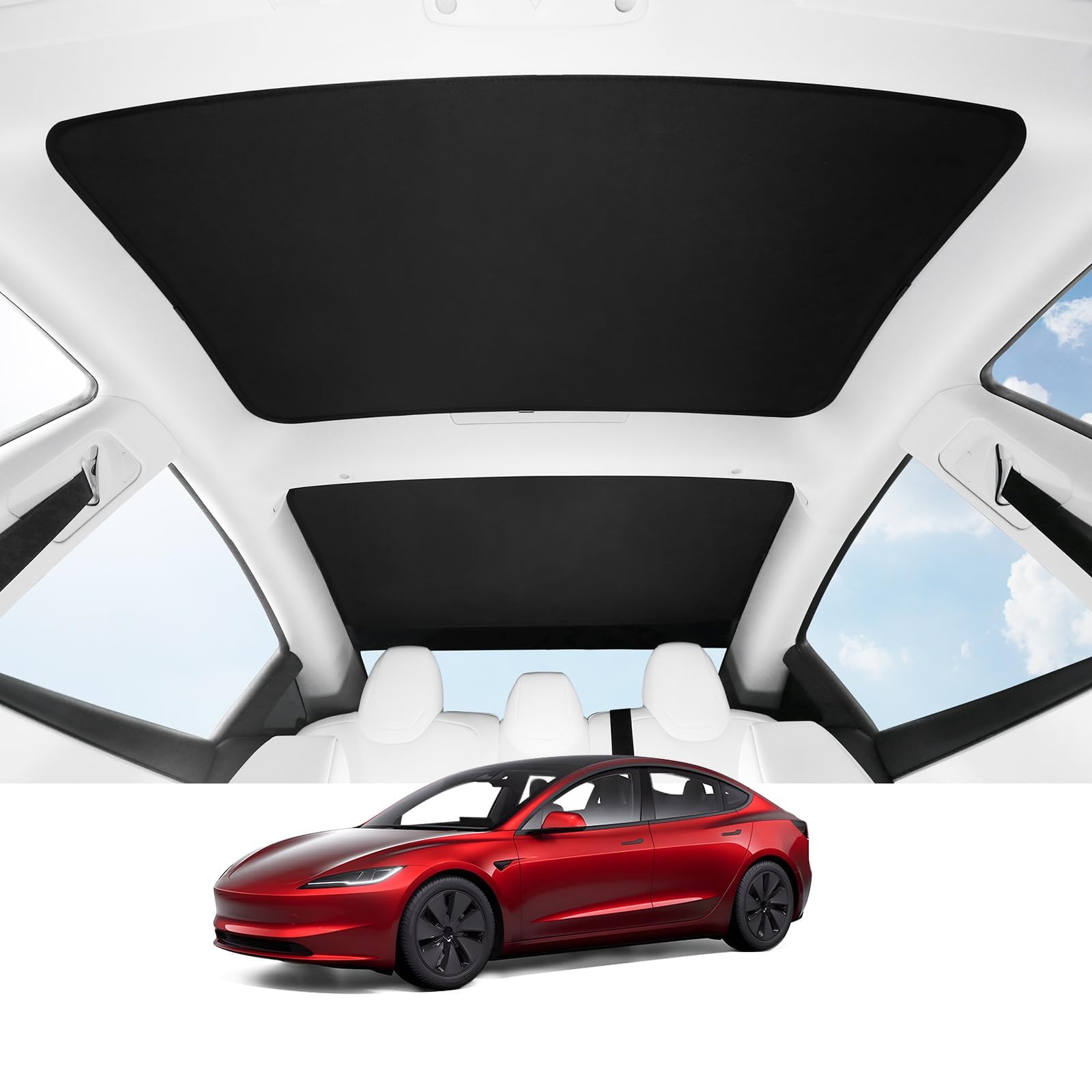 Tesla Model 3 Upgraded Glass Roof Sunshade 2024 Black (No Sag)