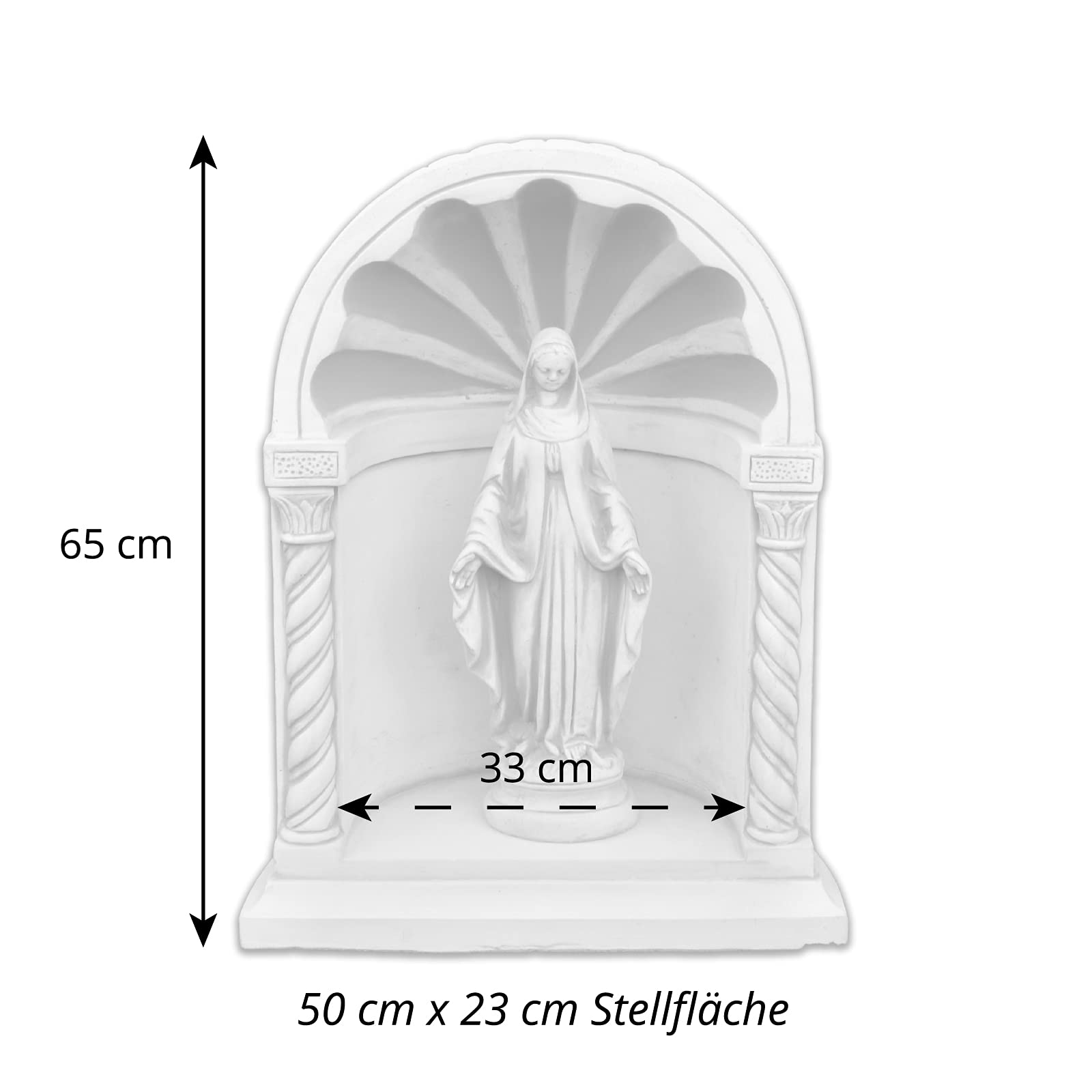 Statua Madonna In Cemento Per Esterni - Resistente Al Gelò, H 43 Cm, 5 Kg, Colore Grigio Ghiaccio - Decorazione Da Giardino Classica