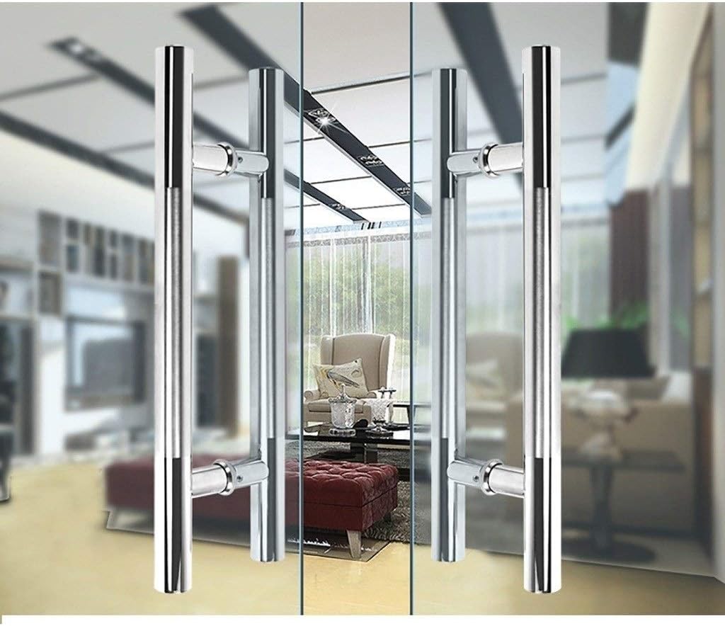 Sliding Barn Door Shower Door Brushed Stainless Steel Glass Door Handle, Round Tube Silver Handle-Complete Set, for Double-Opening Wooden Door Handle, 4 Sizes (Size : 60 * 40cm)