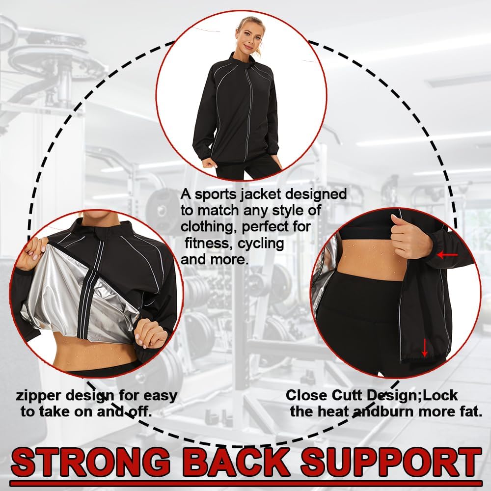 LAZAWG Sauna Suit for Women Long Sleeve Sauna Shirt with Zipper Sweat Jacket Top for Gym Workout Running Fitness - Image 5
