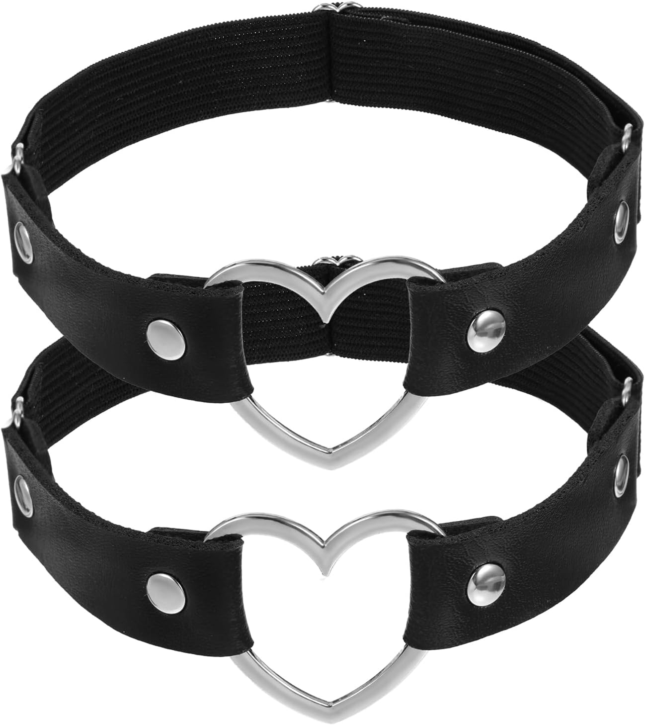 2 PCS Leather Thigh Garters Leg Harness for Woman Black Leg Garter Adjustable Thigh Garter with Heart Accessories Y2k Punk Accessories for Women Cosplay Party (Black)