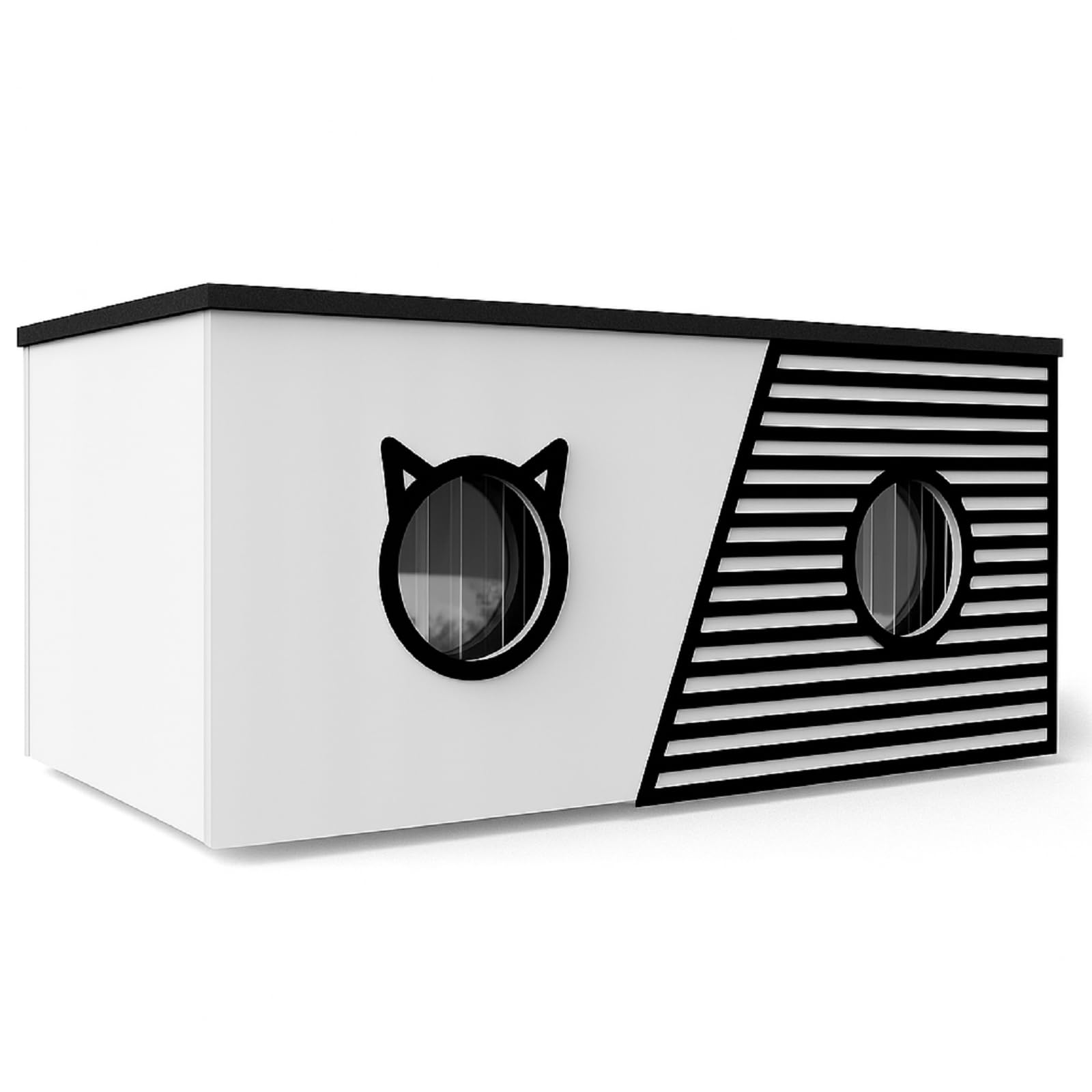QLS Casetta per gatti XXL, 85 x 45 x 37,5 cm, resistente alle intemperie e isolata con tenda protettiva, tetto apribile e fondo OSB, per fino a 4 gatti all'aperto (bianco)