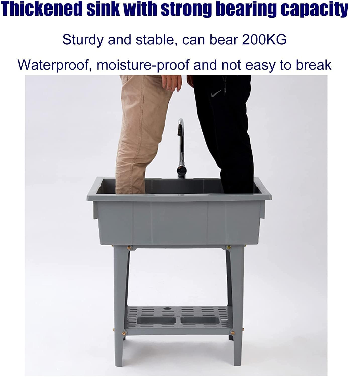 CYRUX Stainless steel kitchen sink,Laundry Tub Utility Sink Wash Basin, Freestanding Wash Station with Washboard, Faucet kit, Laundry Pool Bathroom Cleaning Basin Slop Vessel Sink, for Gard, Gray