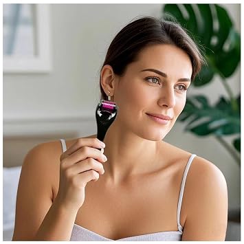 Derma Roller Titanium Microneedle Roller, 540 Microneedling Roller for Men Women Face Scalp, Premium Micro Needling Roller Matte Black