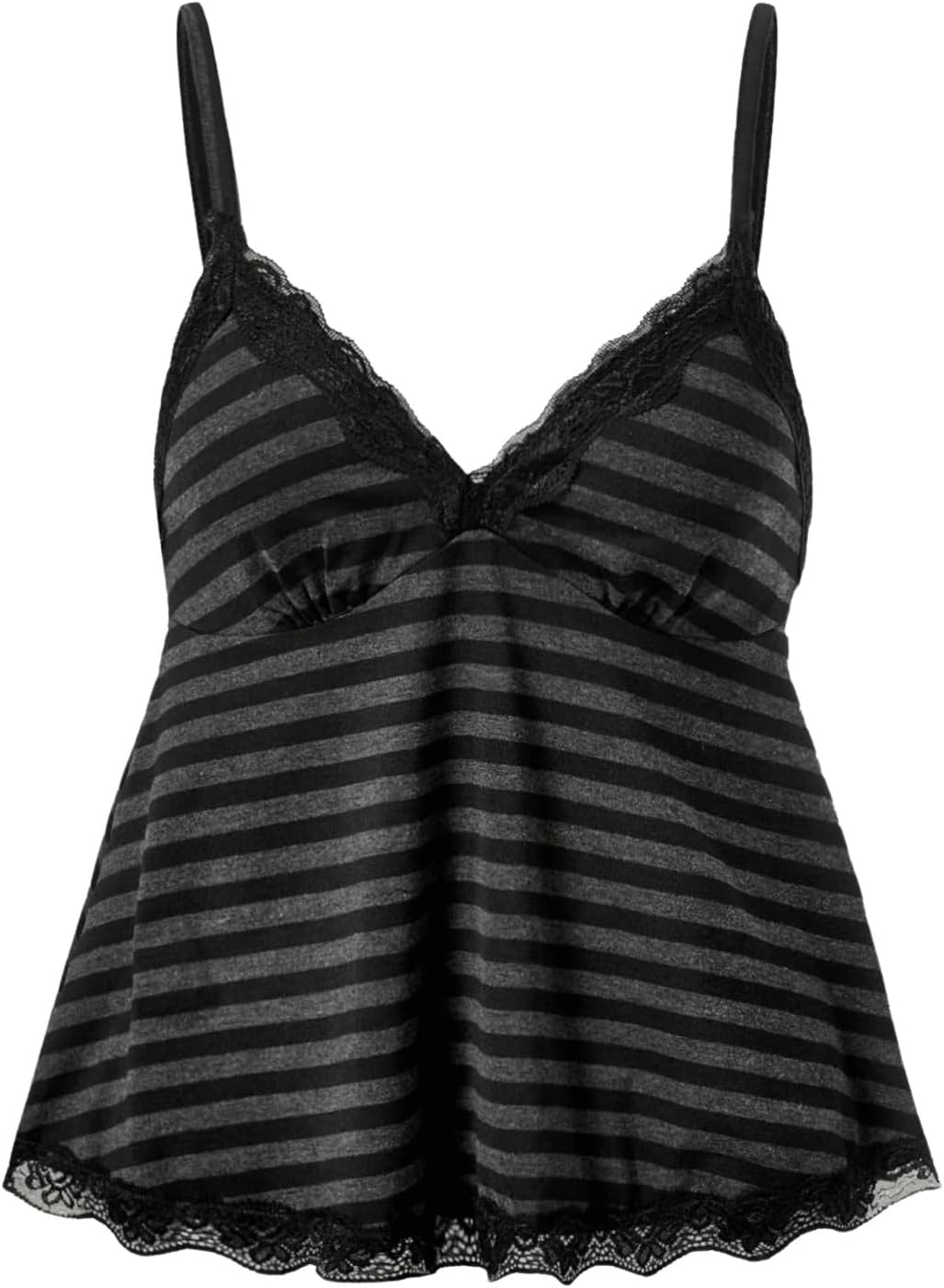 SOLY HUX Women's Plus Size Y2k Lace Striped Babydoll Tops V Neck Spaghetti Strap Camisole Top