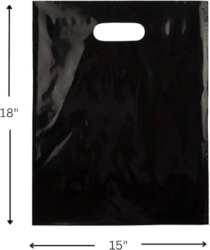 Miniatura 2 de ClearBags 100 bolsas negras con asa de 15 x 18 pulgadas, extra gruesas de 2.25 mil, bolsas de regalo de plástico para compras al por menor,